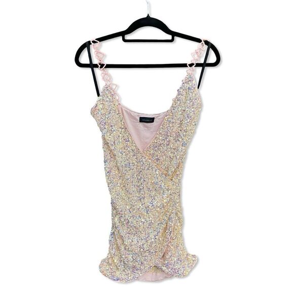 NWT Majorelle Trish Sequin Mini Dress Iridescent pink heart straps Revolve XS - Picture 8 of 15